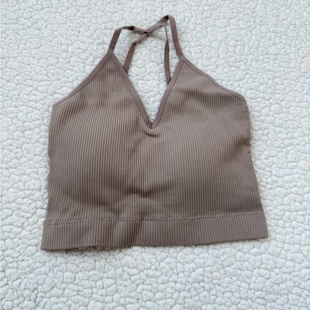 Brown Ribbed Crop Top